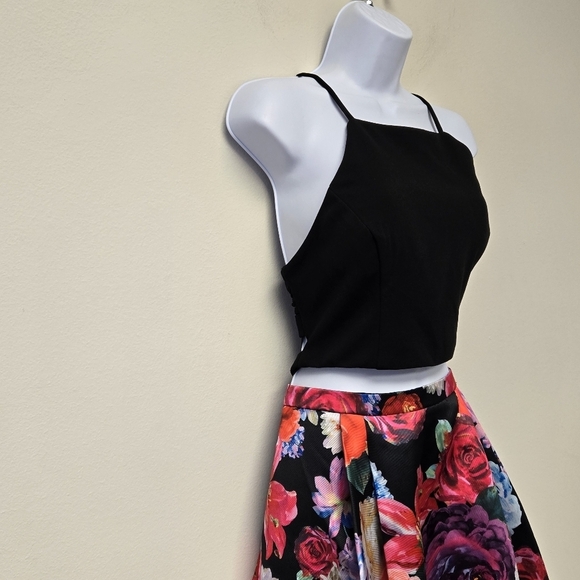 B Darlin Floral Print Two Piece Dress Set Black 15 / 16 - Picture 4 of 14